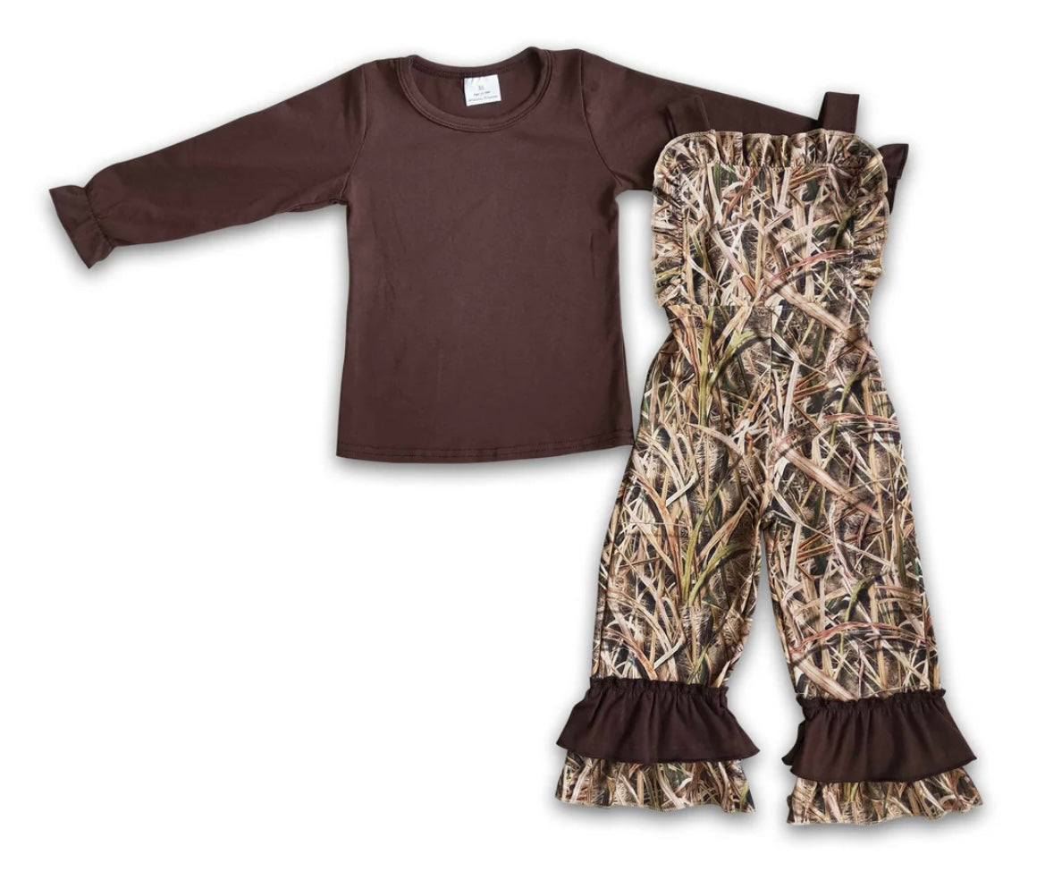 Girls Camo Overalls Set